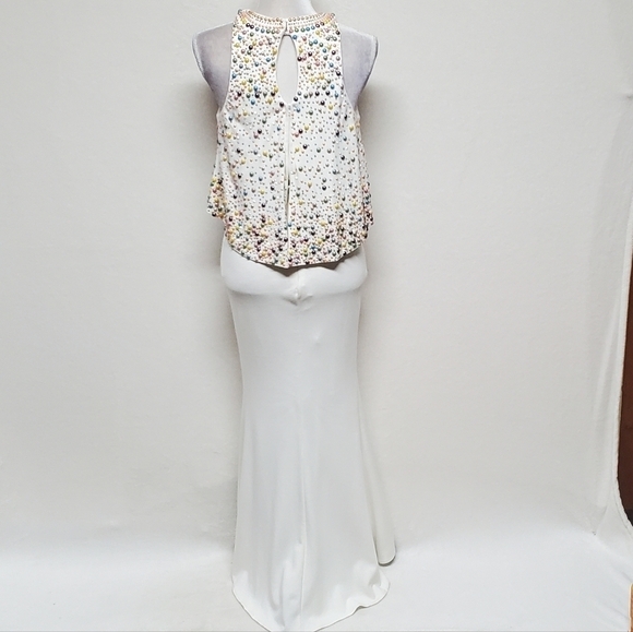 TONY Bowls Ivory Multi-color Beaded Jewel Neckline Draped Two-Piece Dress 4 - Picture 10 of 16